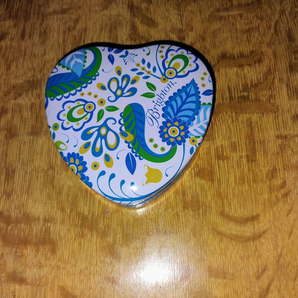 Brighton Heart-Shaped Tin with Blue and Green Paisley Design